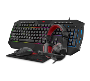 Havit 4in1 RGB Lighting Mouse, Led Backlit 114-key Multimedia Gaming Keyboard, 3.5mm Headset , Fine Mesh Cloth Mouse Pad Combo Set