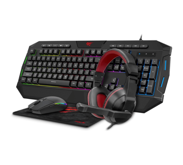 Havit 4in1 RGB Lighting Mouse, Led Backlit 114-key Multimedia Gaming Keyboard, 3.5mm Headset , Fine Mesh Cloth Mouse Pad Combo Set
